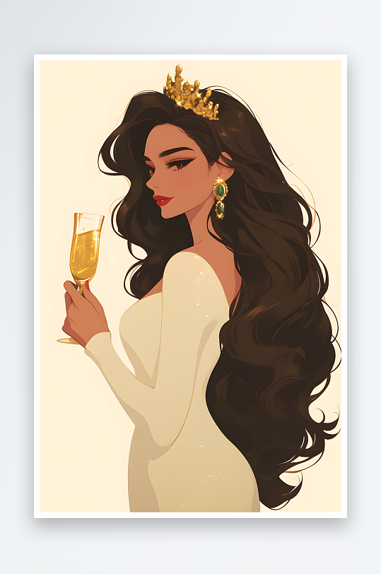 AI酒杯花丛妇女节女性女人美女人物插画-众图网