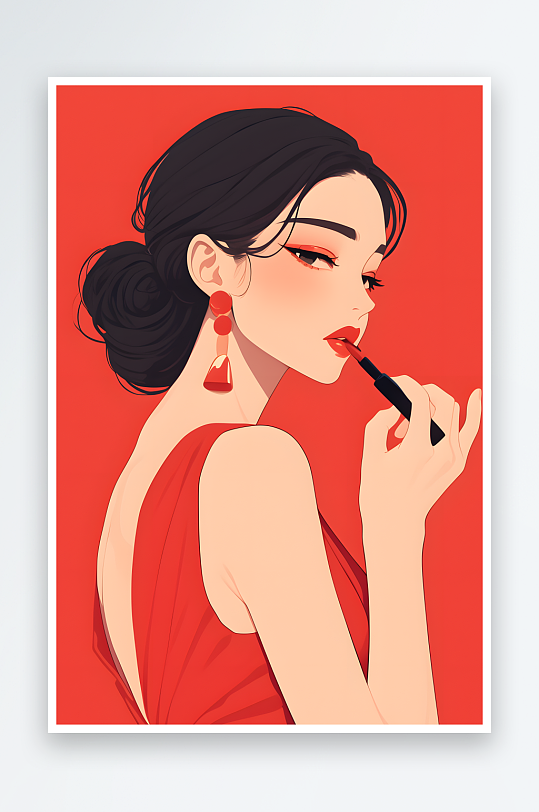 AI涂口红妇女节女性女人美女人物插画-众图网