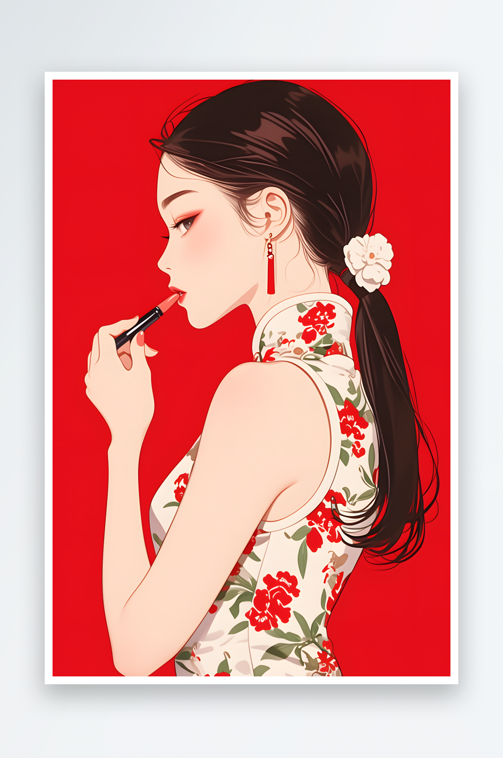 AI涂口紅婦女節(jié)女性女人美女人物插畫素材