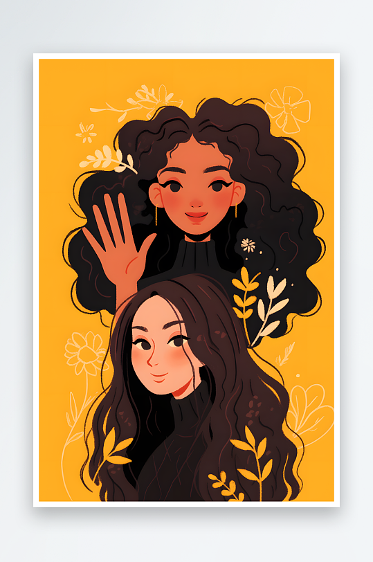 AI开心扁平化妇女节女性女人闺蜜人物插画-众图网