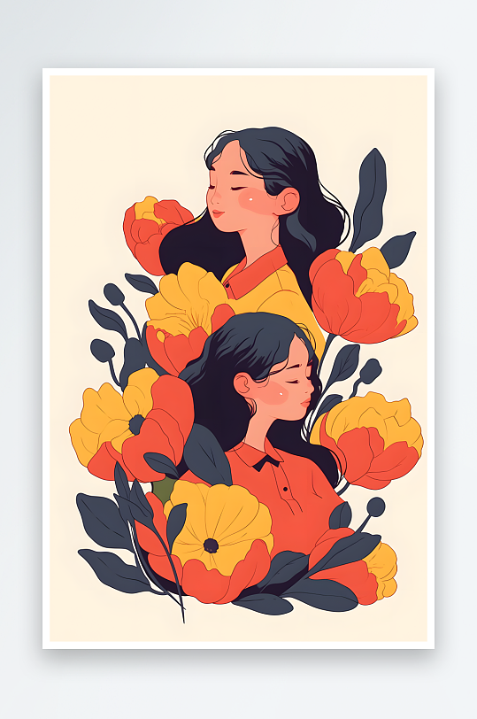 AI甜蜜扁平化妇女节女性女人闺蜜人物插画-众图网