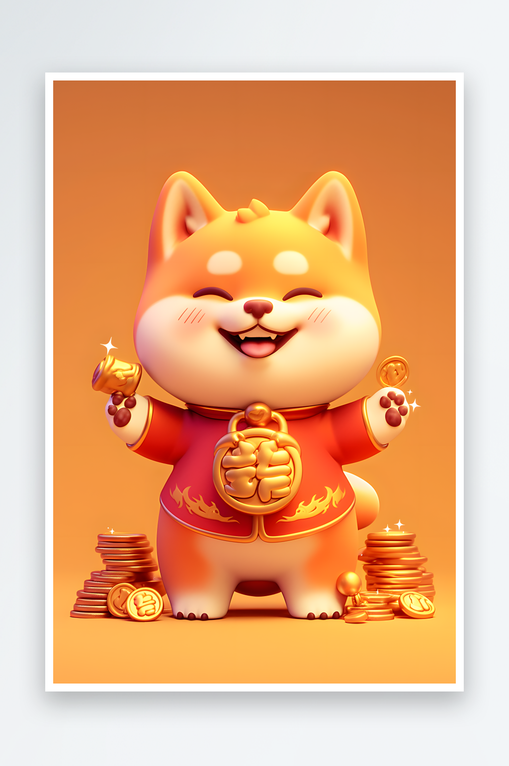 AI十二生肖金币发财狗年插画素材