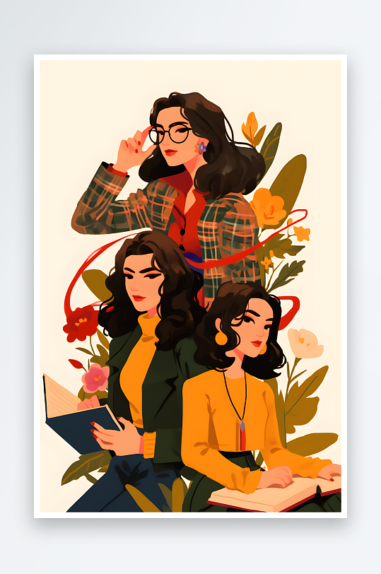 AI小提琴老三八妇女节各职业女性人物插画-众图网