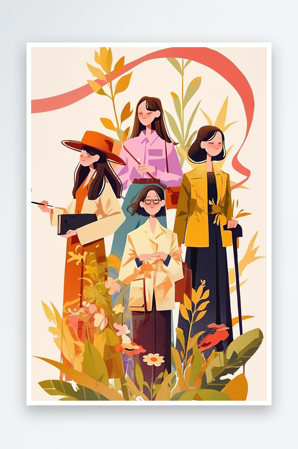 AI空姐三八妇女节各职业女性人物插画素材