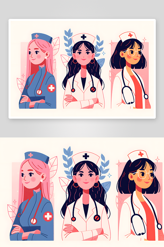 AI医生护士三八妇女节各职业女性人物插画-众图网