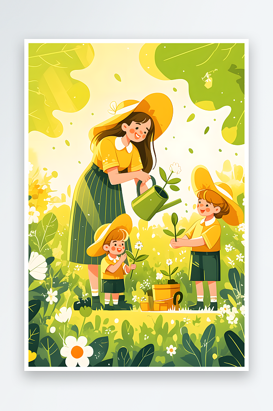 AI数字艺术植树节人物种植树苗插画-众图网