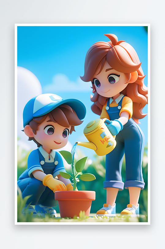 AI植树节人物种植树苗插画-众图网