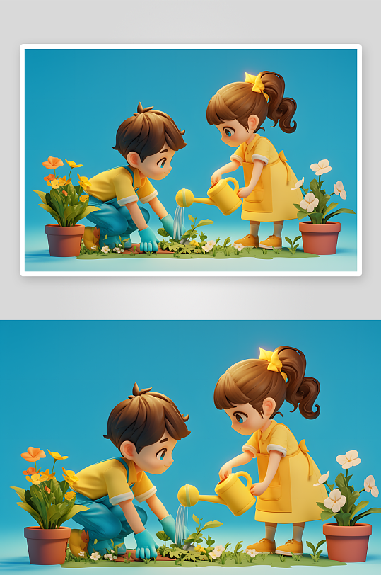 AI植树节人物种植树苗插画-众图网