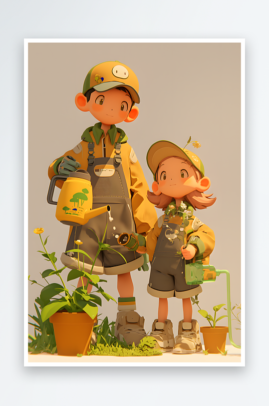 AI植树节人物种植树苗插画-众图网