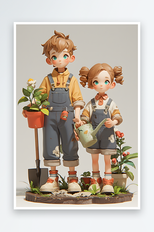 AI植树节人物种植树苗插画-众图网