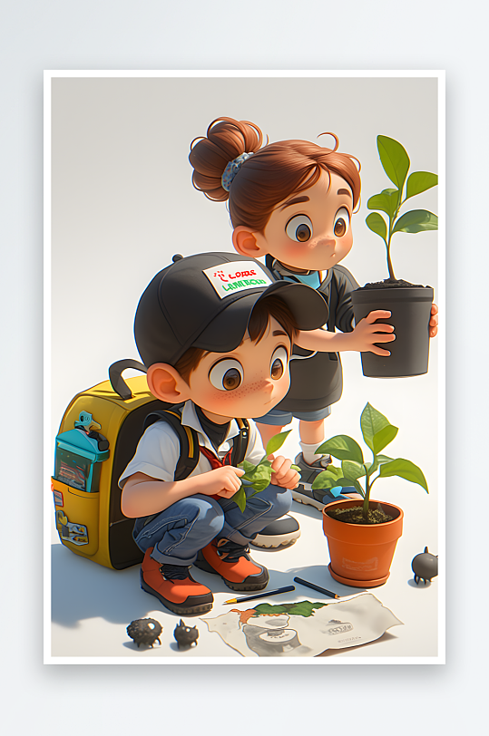 AI生态植树植树节人物种植树苗插画-众图网