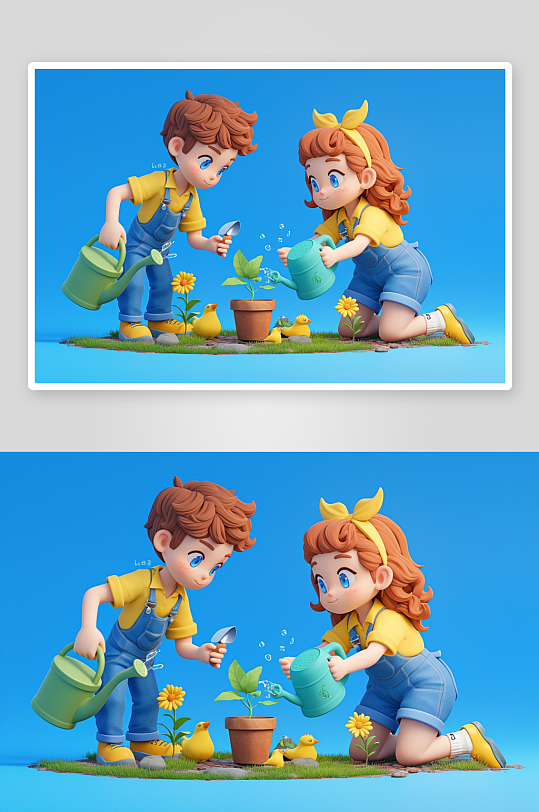 AI植树节人物种植树苗插画-众图网