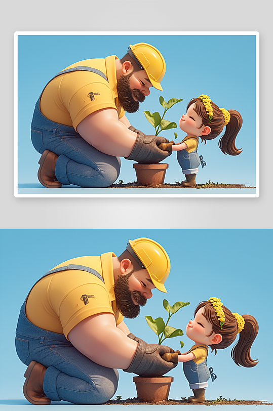 AI绿化浇水植树节人物种植树苗插画-众图网