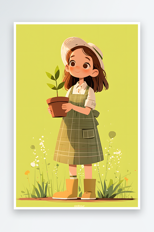 AI树苗植树节人物种植树苗插画-众图网