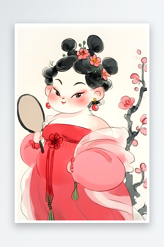 AI数字艺术三八妇女节古代胖女孩唐贵妃哪吒电影石矶娘娘插画