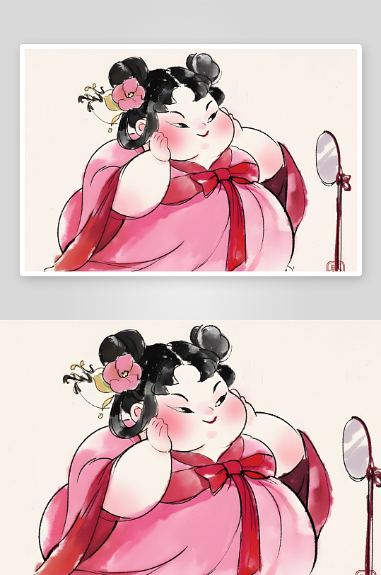 AI三八妇女节古代胖女孩唐贵妃哪吒电影石矶娘娘插画-众图网