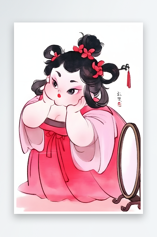 AI三八妇女节古代胖女孩唐贵妃哪吒电影石矶娘娘插画