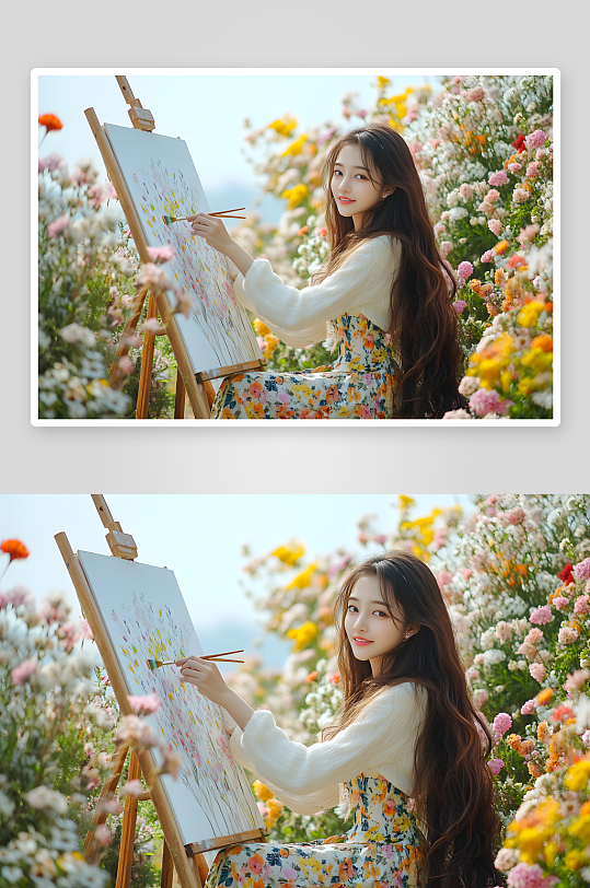 AI画画女春季春游郊游休闲人物摄影图-众图网