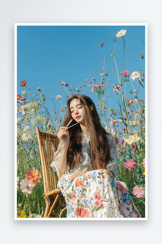 AI画画女春季春游郊游休闲人物摄影图-众图网