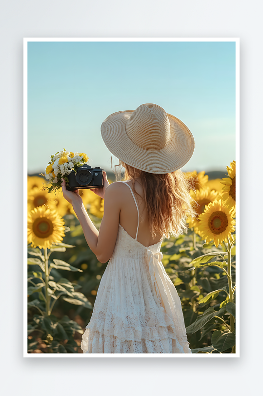 AI骑单车向日春季春游郊游休闲人物摄影图-众图网