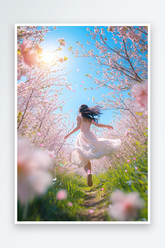 AI骑单车鲜花春季春游郊游休闲人物摄影图-众图网