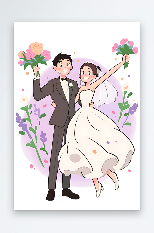 AI520情人节婚礼新人婚纱照迎宾插画