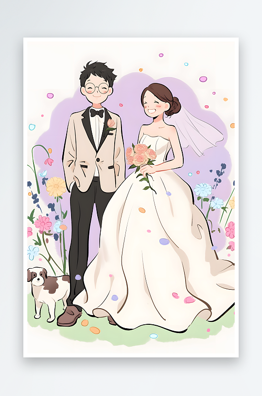AI520情人节婚礼新人婚纱照迎宾插画