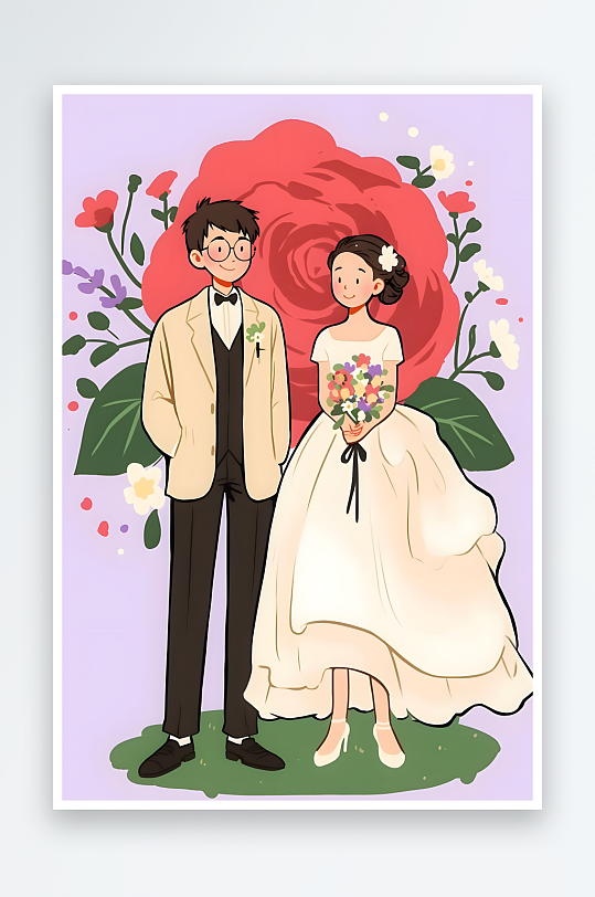 AI520情人节婚礼新人婚纱照迎宾插画