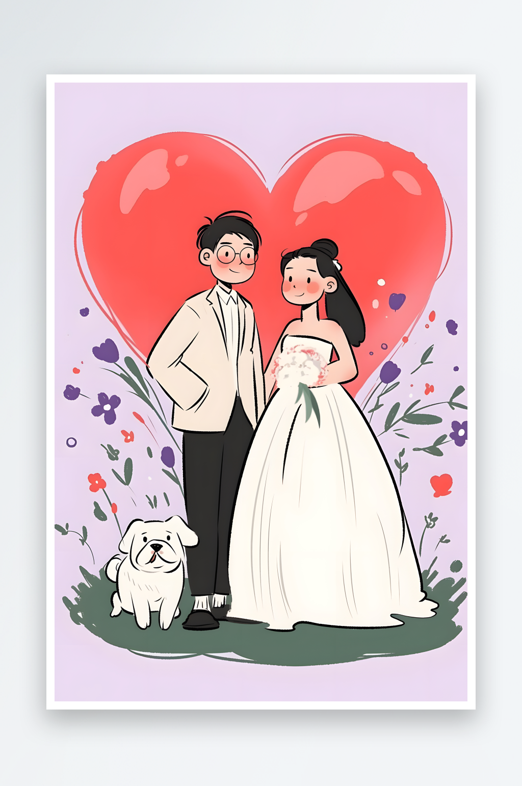 AI520情人节婚礼新人婚纱照迎宾插画素材