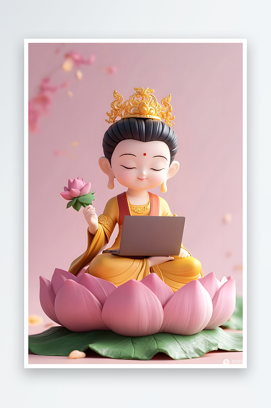 AI電腦潮流神話佛祖觀音IP形象插畫