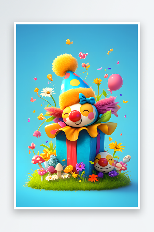 AI马戏团愚人节立体模型插画场景