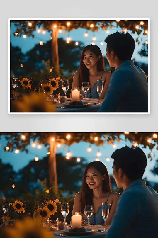 AI数字艺术情人节情侣餐厅用餐约会人物摄影图-众图网
