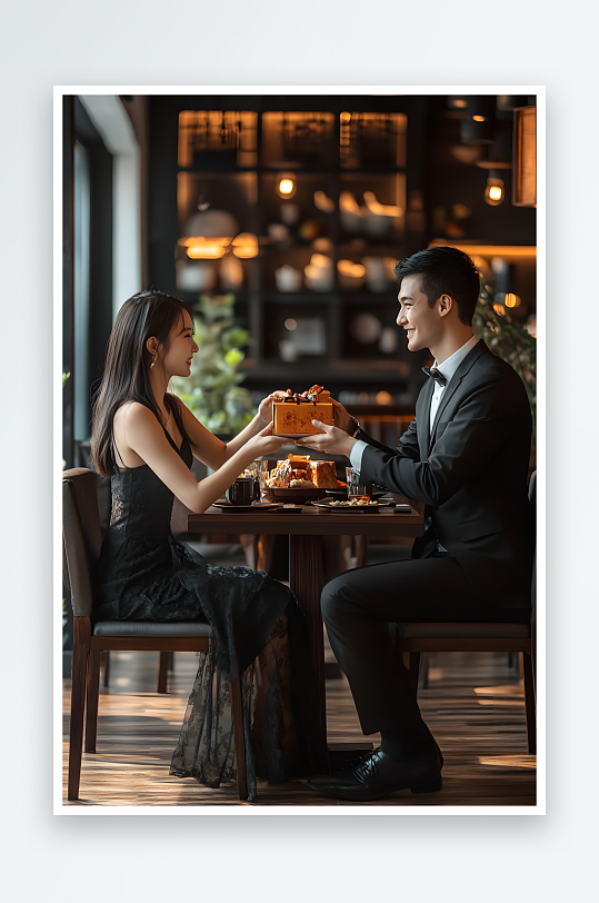 AI礼物情人节情侣餐厅用餐约会人物摄影图-众图网