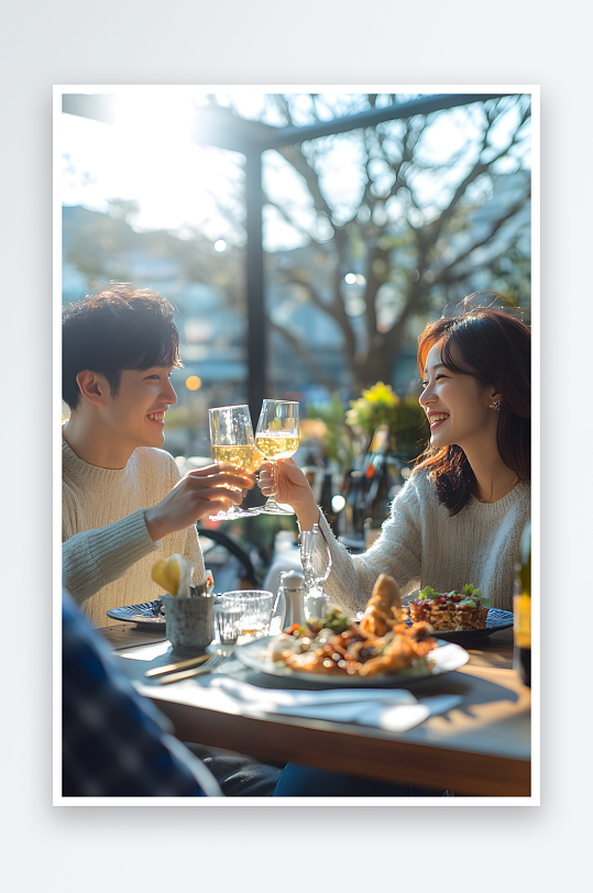 AI礼物情人节情侣餐厅喝酒干杯用餐约会人物摄影图-众图网