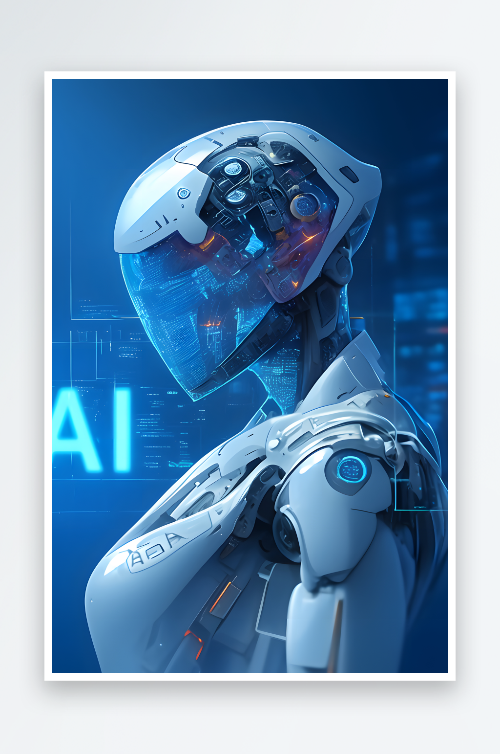 AI元素AI科技未来感机器人插画模型素材