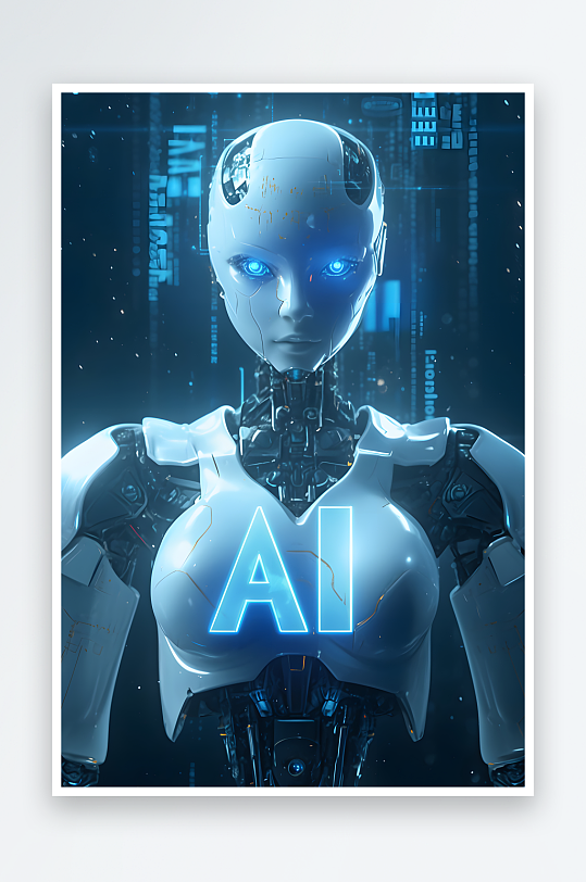 AI可爱蓝色AI科技未来感机器人插画模型-众图网