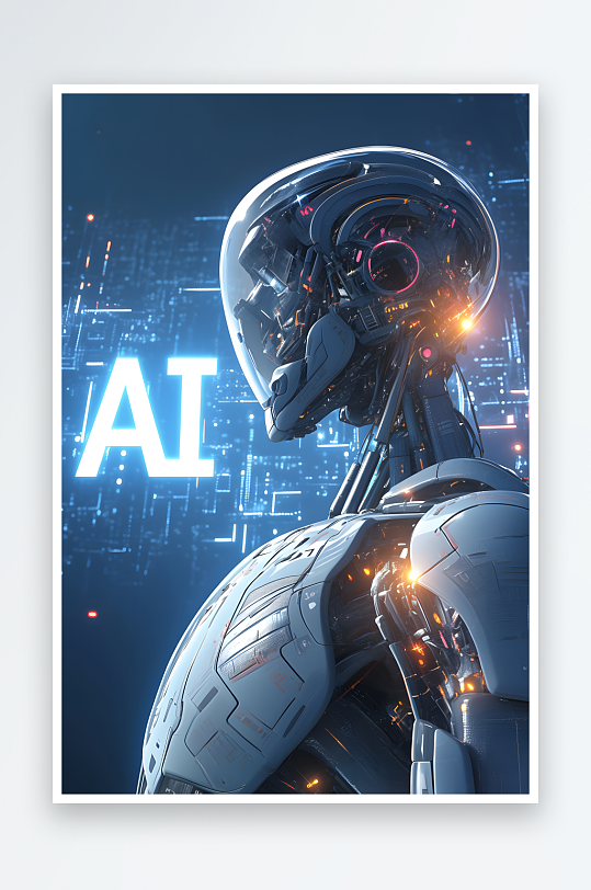 AI蓝色AI科技未来感机器人插画模型-众图网