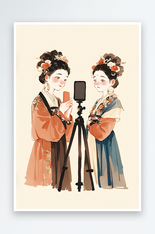 AI直播创意古代人打工人热梗热点插画-众图网