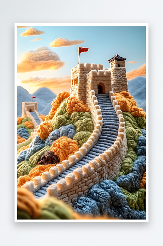 AI毛茸长城建筑Jellycat3D毛绒-众图网