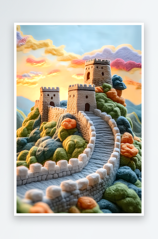 AI毛茸长城建筑Jellycat3D毛绒-众图网