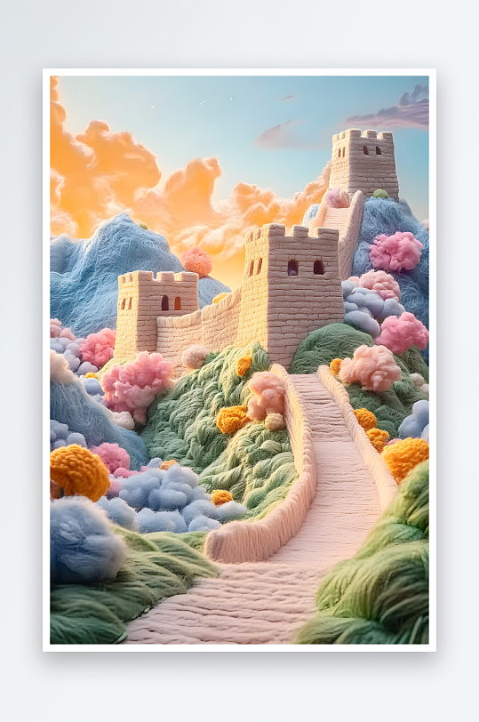 AI毛茸长城建筑Jellycat3D毛绒-众图网