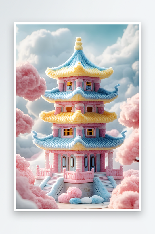 AI毛茸长城建筑Jellycat3D毛绒-众图网