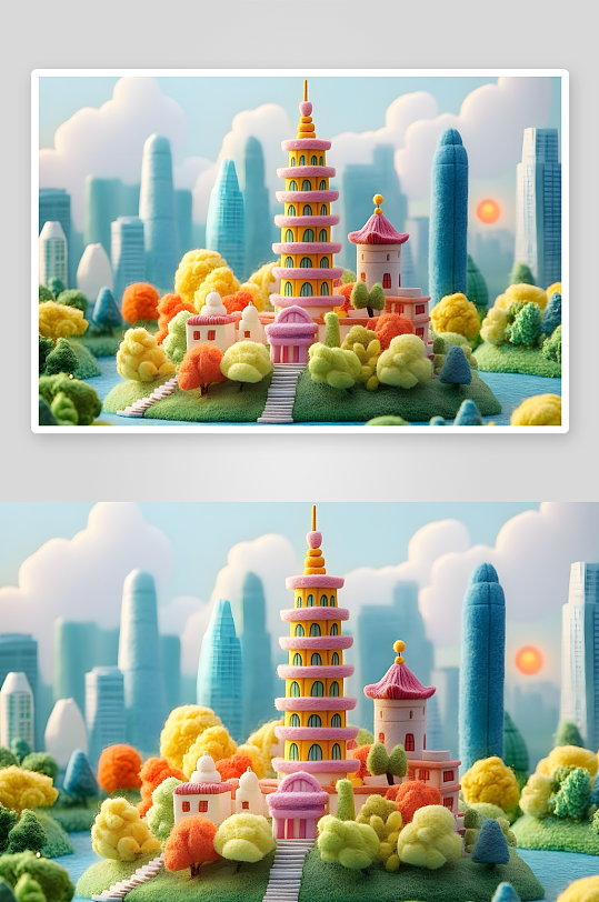 AI毛茸长城建筑Jellycat3D毛绒-众图网