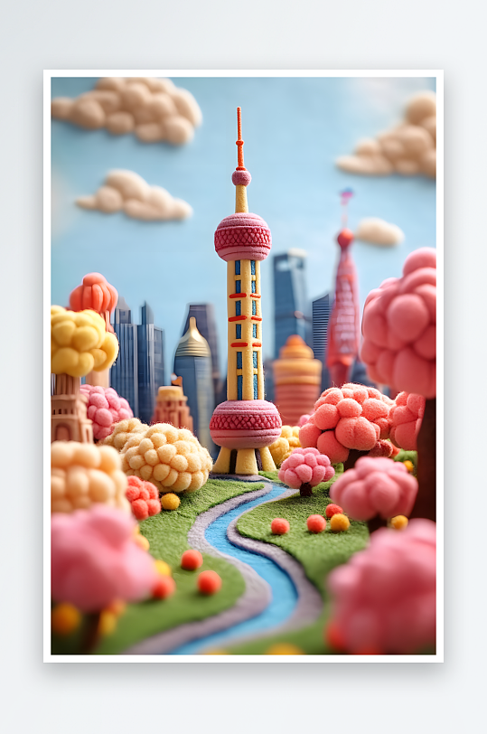 AI东方明珠建筑Jellycat3D毛绒-众图网