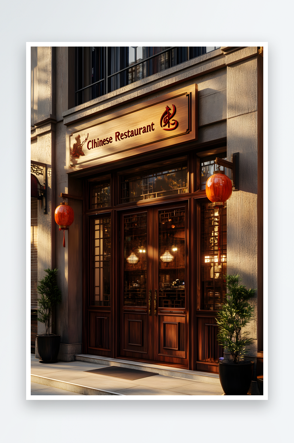 AI数字艺术街道中式餐厅饭店餐饮门头摄影素材