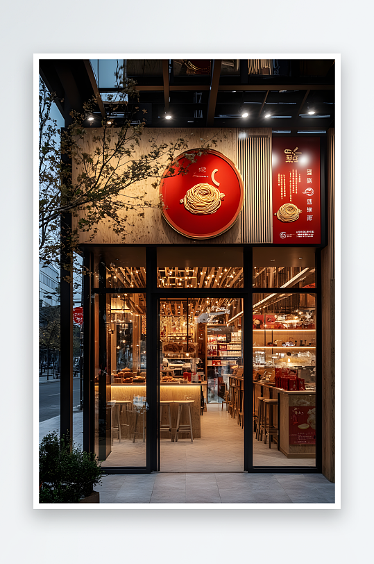 AI新中式街道中式餐廳飯店餐飲門頭攝影
