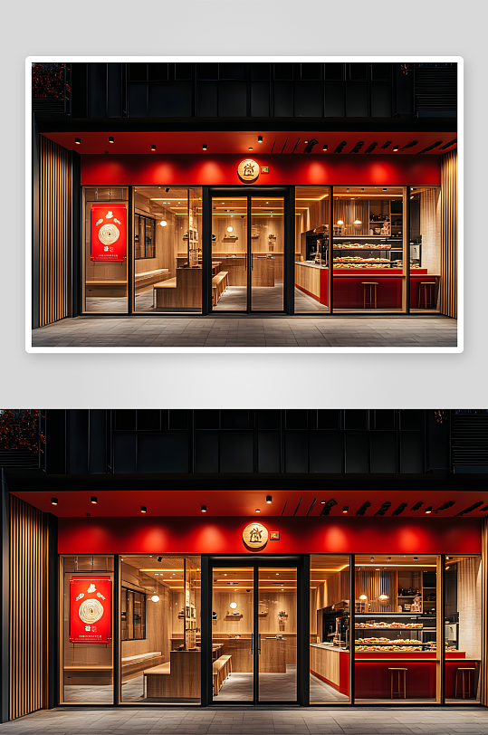 AI新中式街道中式餐廳飯店餐飲門頭攝影
