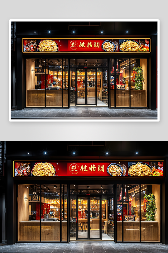 AI新中式飯街道中式餐廳飯店餐飲門頭攝影
