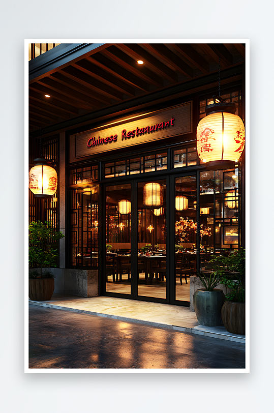 AI中國風(fēng)街道中式餐廳飯店餐飲門頭攝影