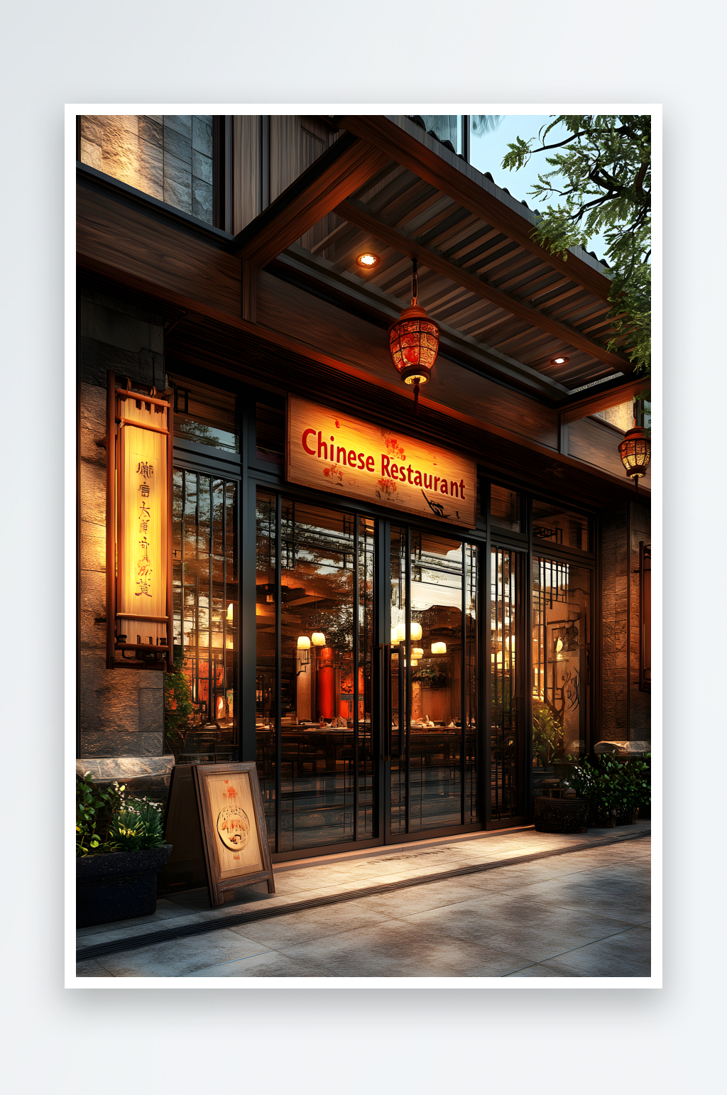 AI街道中式餐厅饭店餐饮门头摄影素材